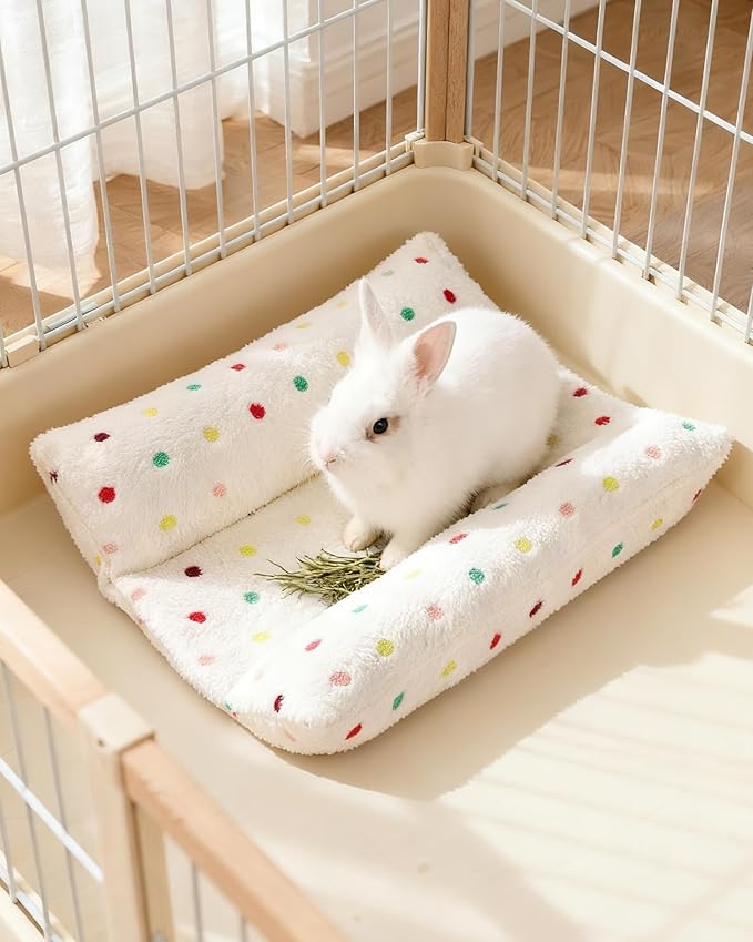 24x16 in Rabbit Bed Large Size - Warm & Comfortable Plush Rabbit Mat Pad with Star Pattern, Double-Sided Flannel Pet Pad Cozy Fleece Bedding for Bunnies, Guinea Pigs, Small Animals, White