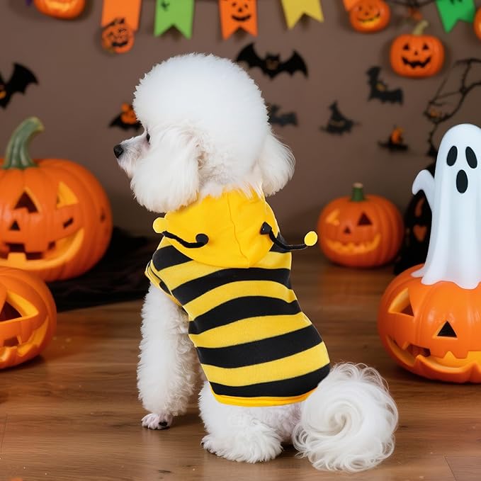 cnomg Bee Costume for Pets Dog Bee Halloween Clothes Hoodies Cat Clothes Puppy Pet Apparel