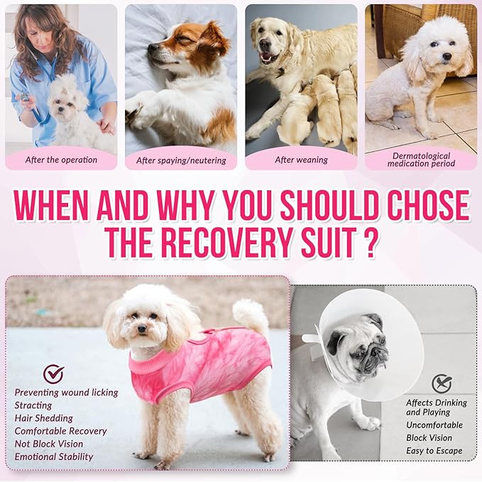 Lukovee Recovery Suit for Dogs, Onesie Surgery Recovery Suit for Female Male Dogs, Abdominal Wounds Cone E-Collar Alternative Prevent Licking Spay Recovery Suit (Pink,XX-Large)