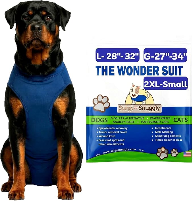 Surgi Snuggly Dog Surgery Recovery Suit - Dog Onesie for Post Surgery Recovery, Female Spay & Male Neuter - Surgical Suit for Dogs, E-Collar Cone Alternative, Double Blue - 2XL Small - 28" - 32" (EC)