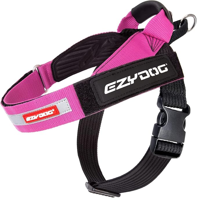 EzyDog Express Dog Harness - Adjustable Dog Harness for Large, Medium, and Small Dogs with Padded Ergonomic Anti-Chafing Design, Grip Handle, & Easy Side Buckle (M, Pink)