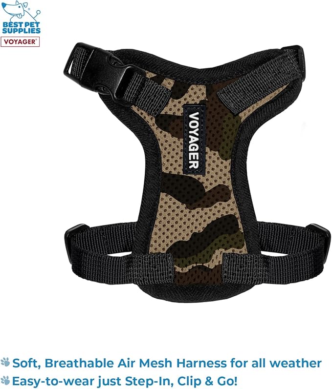 Best Pet Supplies Voyager Step-in Lock Pet Harness w Reflective Pet Leash Combo Set with Neoprene Handle 5ft - Supports Small, Medium and Large Breed Puppies/Cats - Army/Black Trim, XXS