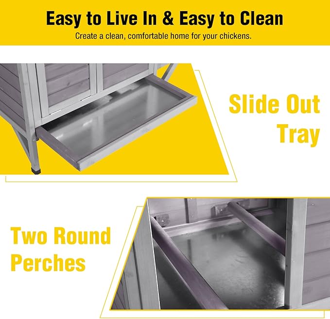 Aivituvin Chicken Coop with Nesting Box and Leak-Proof Tray, Outdoor Wooden Poultry House for Chickens, Rabbits, Ducks