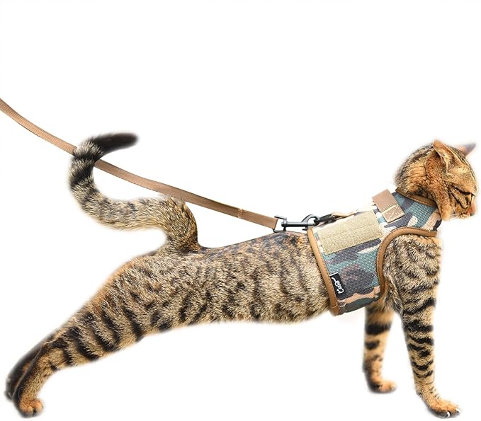 Tactical Cat Harness and Leash for Walking Escape Proof Breathable Mesh Fabric, Green Jungle Camo, X-Large, Adjustable Cat Walking Jackets, Padded Stylish Cat Vest