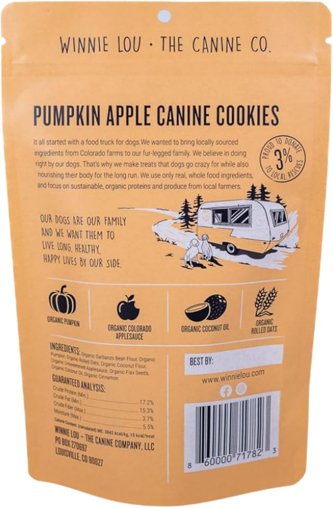 Winnie Lou Organic Dog Treats – Natural Dog Biscuits, USA Made, Organic Ingredients, Clean, Sensative Stomach, All Breed Sizes, High Protein, Hypoallergenic, Pumpkin Apple Canine Cookies (Pack of 2)