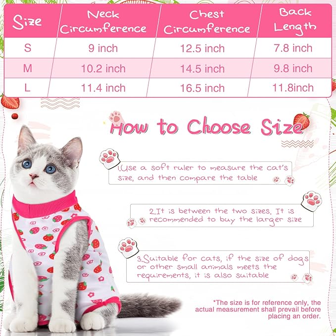Nuanchu 3 Pieces Cat Recovery Suit Kitten Recovery Suit E-Collar Alternative for Cats and Dogs Abdominal Skin Anti Licking Pajama Clothes Sets(Medium,Fruit Style,Colorful)
