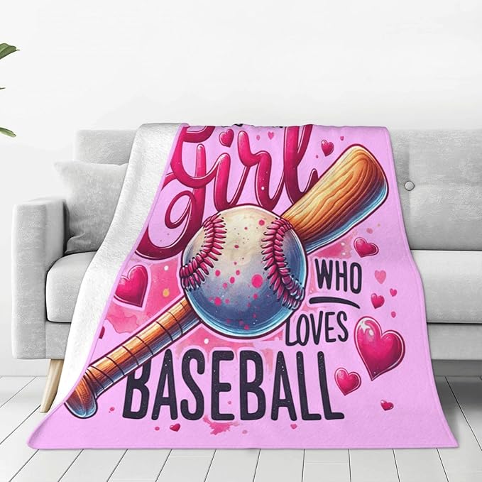 SweetFox Just A Girl Who Loves Baseball Blanket, Baseball Sports Decor Throw Blanket Gifts for Girls Boys Lover Super Warm Soft Plush Fleece Flannel Bedding Blankets for Kids Adults Men Women 80"X60"