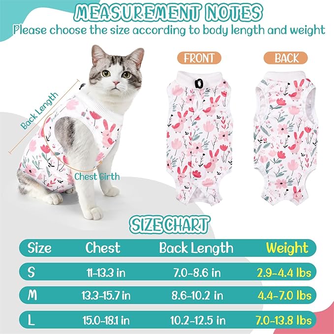 SlowTon Cat Recovery Suit - Cat Onesie for Cats After Surgery Female Male, Kitten Clothes Cats Surgical Spay Suit Abdominal Wounds, E-Collar Alternative Bodysuit Shirt Anti-Licking (White, L)