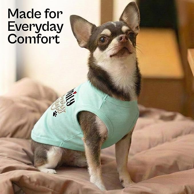 Parisian Pet Dog Shirt – 100% Cotton Shirts for Medium Dogs – Blue Sleeveless Puppy Clothes – Lightweight and Breathable Dog Apparel – Family is Everything Dogs Clothes - Stretchy Pet T Shirts