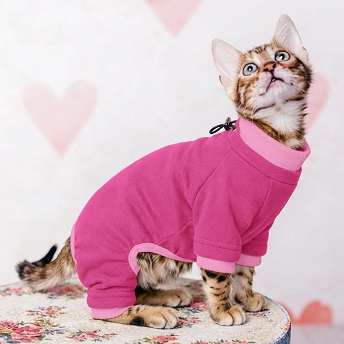 PUMYPOREITY Cat Recovery Suit, Stops Wound Licking After Surgery, Sticky Hair Shirt with Sticky Fabric, Cat Pajamas Prevents Over-Grooming, Pink, S
