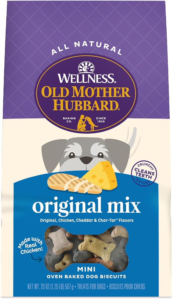 Old Mother Hubbard Wellness Original Mix Dog Biscuits, Natural, Training Treats, Four Flavors, Mini Size, (20 Ounce Bag)