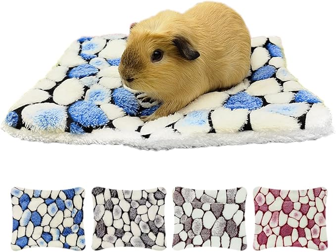 EAEDMY 4 Pieces Guinea Pig Bunny Comfortable Bed Mats Pads, Rabbit Warm Soft Bed, Hamster Bedding Pad Mats for Small Animals Chinchilla Hedgehog Baby Cats (11.8"x9.1", 2.Cobblestones Pattern)