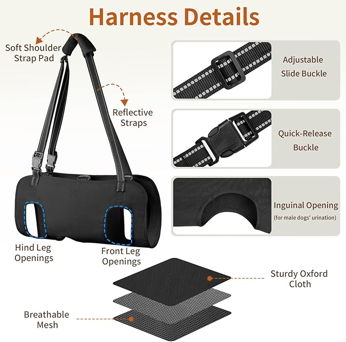 Mayerzon Dog Full Body Lift Harness, Support Sling Backpack for Senior Disabled Dogs, Front Hind Leg Joint Injuries, Help Up & Down Stairs Walk Hiking Grooming Harness, Reflective, Soft Padded Handle