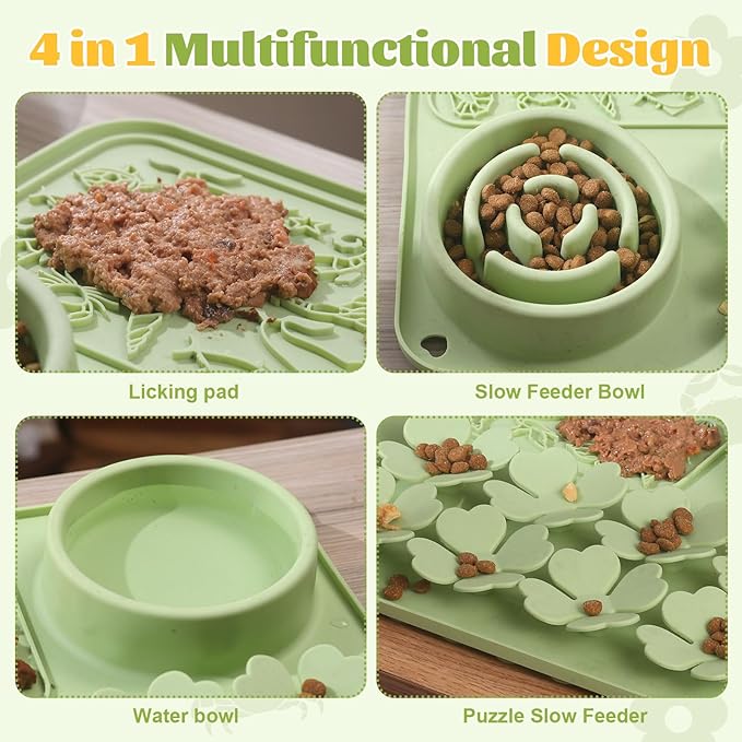 Silicone Lick Mat for Dogs & Cats – Slow Feeder Dog Bowl, Non-Slip Licking Mat for Large & Small Breeds, Puzzle Feeder & Snuffle Mat for Fast Eaters, Interactive Pet Food Mat with Measuring Spoon