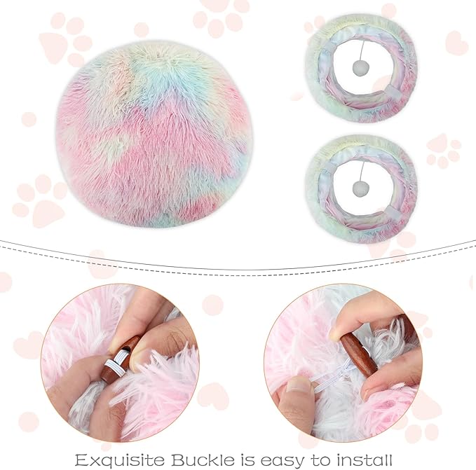 Christmas Tree Cat Tunnel for Indoor Cats, Collapsible Cat Donut Tunnel with Central Mat, Fluffy Cats Cave Tube with Hanging Ball for Kitten Rabbit Puppy Ferret (Color)