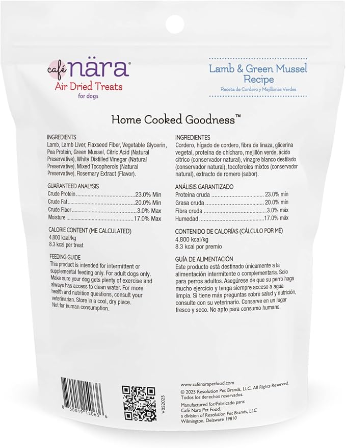 Café Nara - Lamb & Green Mussel Air Dried Treats for Dogs - Soft & Meaty Texture - Air Dried Training Treats - All-Natural Recipe - Grain, Gluten, Wheat, Corn & Soy Free - Non-GMO - 3.5 oz - 1 Pack