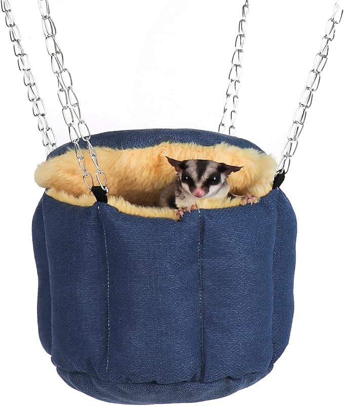 Sugar Glider Pouch, Rat Hanging Bed, Chipmunks Warm Bed, Rat Cage Accessories, Small Pet Animals Bed Dutch Pig Hamster Nest, Syrian Hamster Habitat Mini House, Play and Sleeping (Blue)