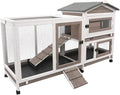 Gowoodhut Rabbit Hutch Indoor Outdoor 2 Story Bunny Cage with 3 No Leak Trays,55.31" L Guinea Pig Cages Rabbit Cage with 6 Wheels for Guinea Pig,Rabbit for Rabbit Lover|Pet Lover(White/Grey)