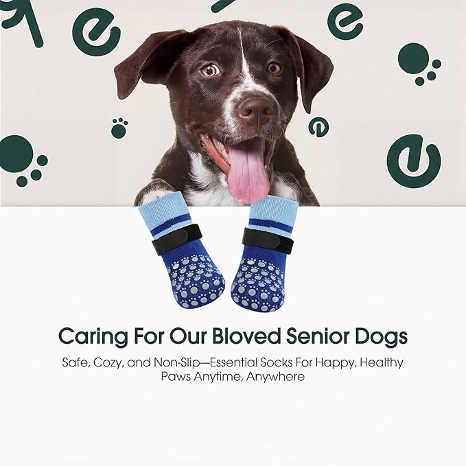Kuoser Dog Socks, Non-Slip Dog Grip Sock for Hardwood Floors, No Twist Dog Boots & Paw Protectors 4 Pcs Anti-Scratch Hot Pavement Winter Snow Socks for Small Medium Large Senior Dogs, Blue XL