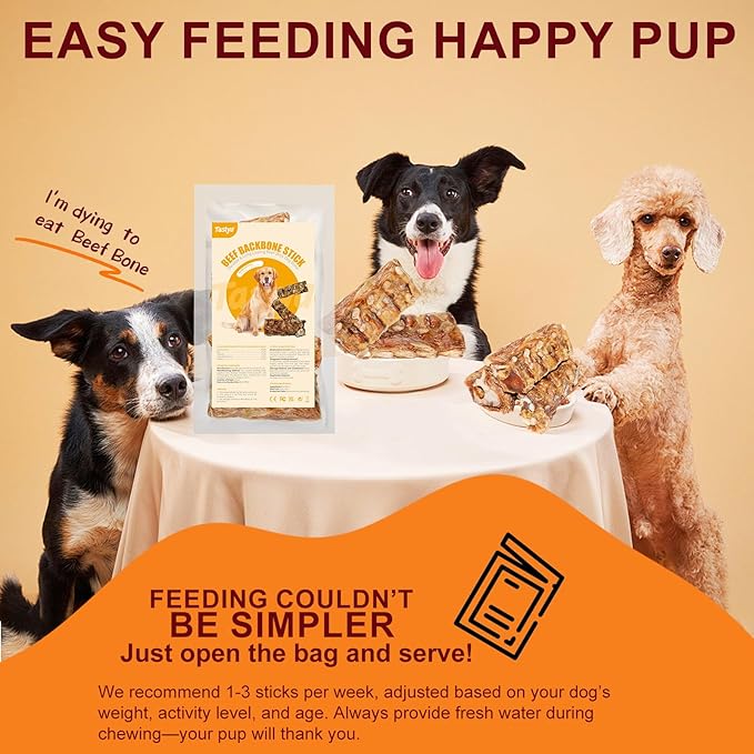 Beef Dog Chew Backbone Sticks Single Ingredient, Crispy Texture, Long-Lasting for Pet Chewing, Complete and Balanced Meal or Topper (S, Bacon)