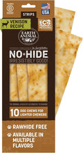 Earth Animal No Hide Strips - Natural Rawhide Free Dog Chew Strips, Venison - 10 Count Value Pack
