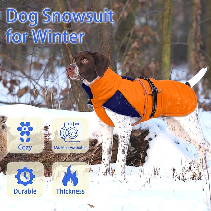 MIGOHI Thermal Large Dog Fleece Jacket - Rainproof Coat for Large Dogs, Thick Dog Winter Coat,Snow Jacket for Dogs Windproof for Hunting Camping,Windy Chilly Days,Doberman,Great Dane,3XL,Orange