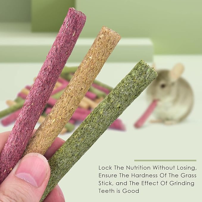 ERKOON 25 Pcs Timothy Hay Sticks and Cake,Rabbit Chew Toys for Teeth Timothy Grass Chew A Blocks Molar Sticks Rabbits Treats for Bunnies, Chinchilla Guinea Pigs, Gerbil, Hamster (25 Sticks+10 Cakes)