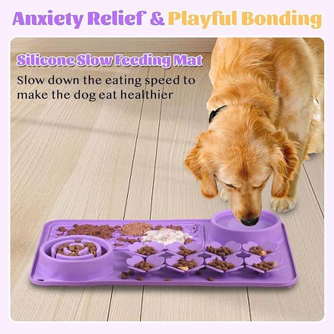 Silicone Lick Mat for Dogs & Cats – Slow Feeder Dog Bowl, Non-Slip Licking Mat for Large & Small Breeds, Puzzle Feeder & Snuffle Mat for Fast Eaters, Interactive Pet Food Mat with Measuring Spoon