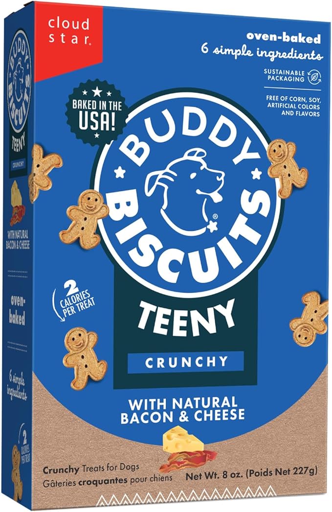 Buddy Biscuits 8 oz. Box Teeny Crunchy Dog Treats Made with Bacon & Cheese