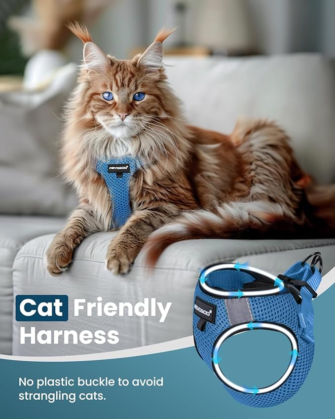 FAYOGOO Cat Harness, Cat Leash and Harness Set for Walking Escape Proof, Harness for Small Cats/Small Dogs, Large Kitten/Puppy Harness and Leash, Harness for Cats S-XXL(Tranquil Teal, XX-Large)