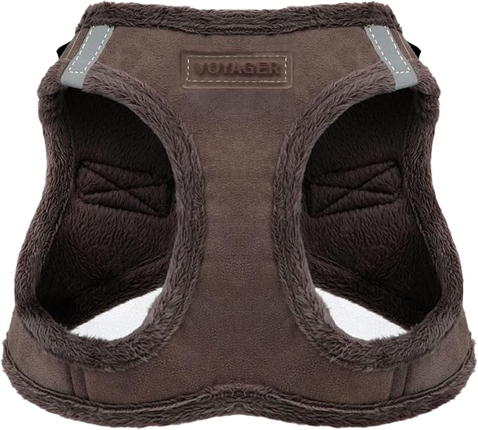 Best Pet Supplies - All Weather Plush, Reflective, No Pull Harness for Small, Medium Dogs, Cats - Secure with Hook & Loop Fastener, Buckle, Double D-Rings - Chocolate Suede, XL