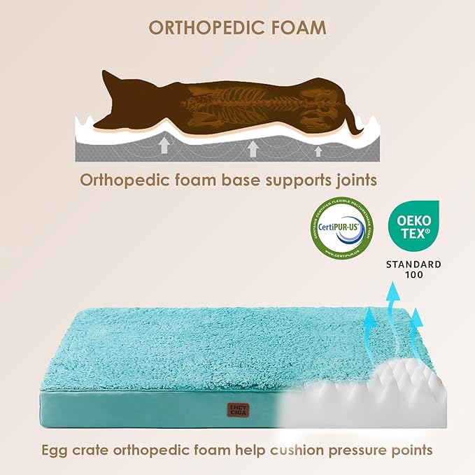 EHEYCIGA Orthopedic XXL Dog Beds for Jumbo Dogs with Removable Washable Cover for Crate, Turquoise Blue, 47x29