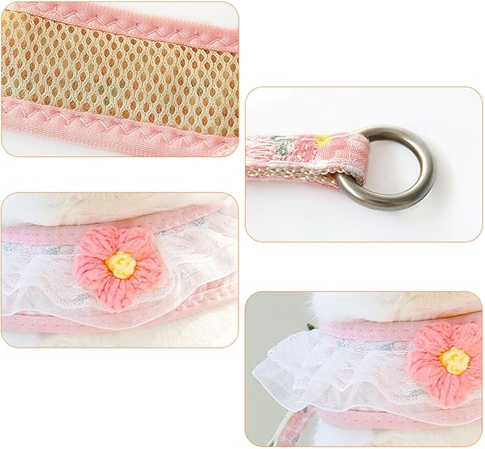 Cat Harness Collar and Leash Set, Sweet Lace Floral Kitten Collar, Escape Proof Puppy Chest Harness, Adjustable Cute Harness Leash Set for Cat Puppy Dog Outdoor Walking (Purple, M)