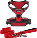 Voyager Dog Harness Dual Leash Attachment No-Pull Control Adjustable Soft but Strong Pet Harness for Medium and Large Dogs with 3M Reflective Technology, Leash Set Red Nylon, L (Chest: 25-30")