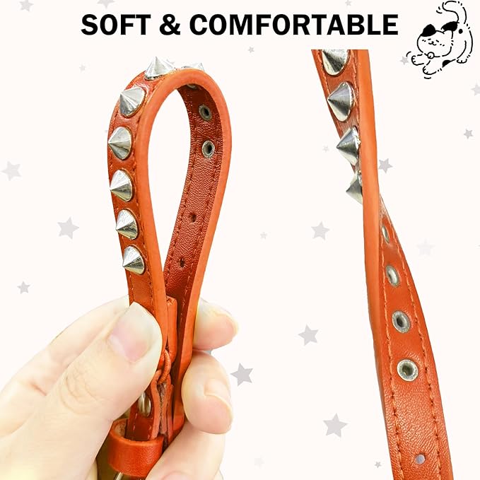 Leather Cat Collars for Boy Girl Cats with Bell and Safety Elastic Belt, Personalized Rivets Stud Adjustable Safe Buckle Collar with Skull Charm for Kitty Small Pets, Halloween Cat Collar