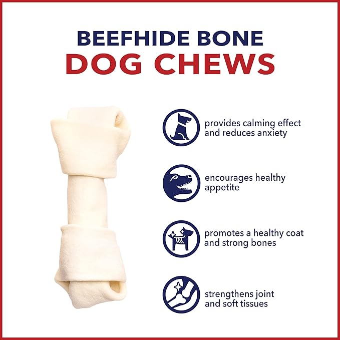 Pet Factory American Beefhide 4-5" Knotted Bones Dog Chew Treats - Natural Flavor, 22 Count/1 Pack