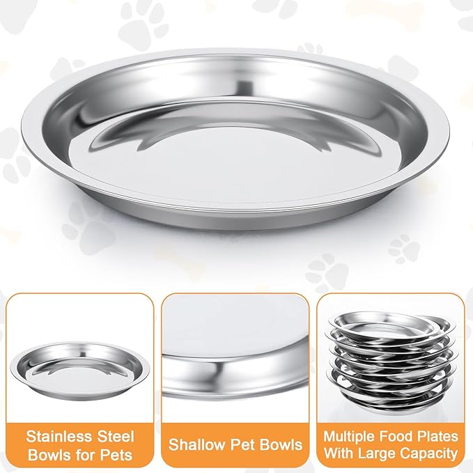 Kifmurase 28Pcs Stainless Steel Cat Bowls, 6.3 Inch Cats Feed Bowl for Indoor, Shallow and Wide Wet Food Plate, Pet Feeding Whisker Fatigue Relief Pet Plate, Feeding Dishes for Dogs Cats