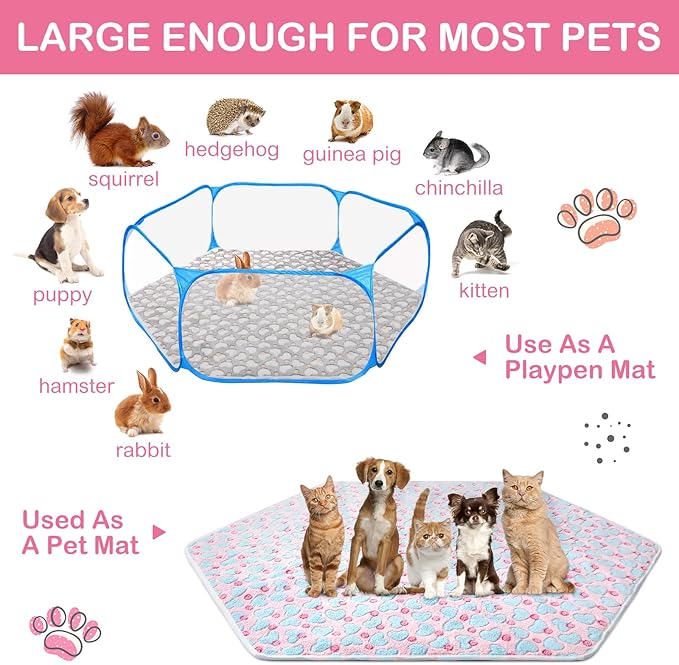 Preboun 4 Pcs 47 in Guinea Pig Playpen Pad Waterproof Hexagon Mat Reusable Dog Playpen Liner for Small Animal Rabbit Cage Tent Pee Pad Washable Yard Fence(Heart)