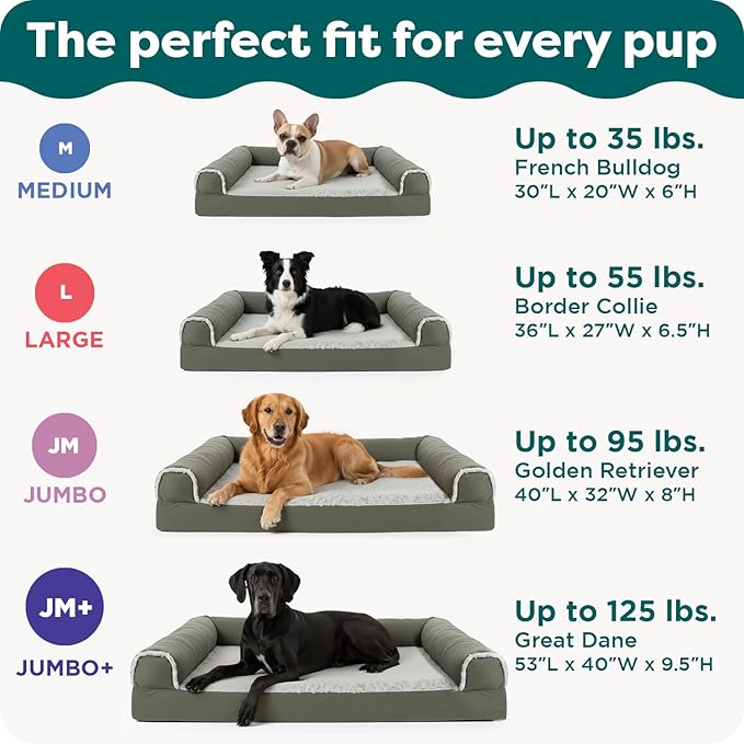 FurHaven Orthopedic Dog Bed for Large Dogs, Sofa-Style with Cool Gel-Top Foam with a Solid Orthopedic Foam Base for Joint Support, Removable Washable Cover, Jumbo XL, Plush & Suede, Gray