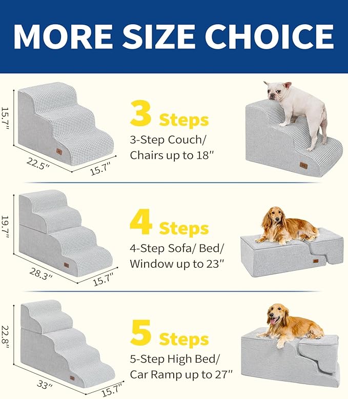 ABCPET Dog Step for Bed, Dog Stair 4-Step 35D Pet Stair 19.7" H for High Bed or Sofa Non-Slip Balanced Pet Step Indoor, Light Grey