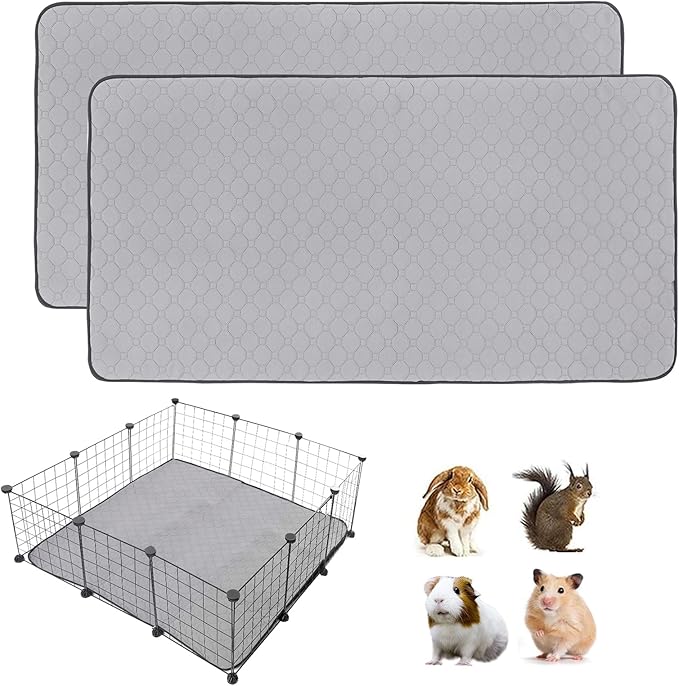 2Pack Guinea Pig Cage Liners, 42''X42'' Washable Guinea Pig Pee Pads, Non Slip Reusable Super Absorbent Guinea Pig Training Mat Bedding Fleece for Small Animals Hamster Rabbit Chinchilla Rat