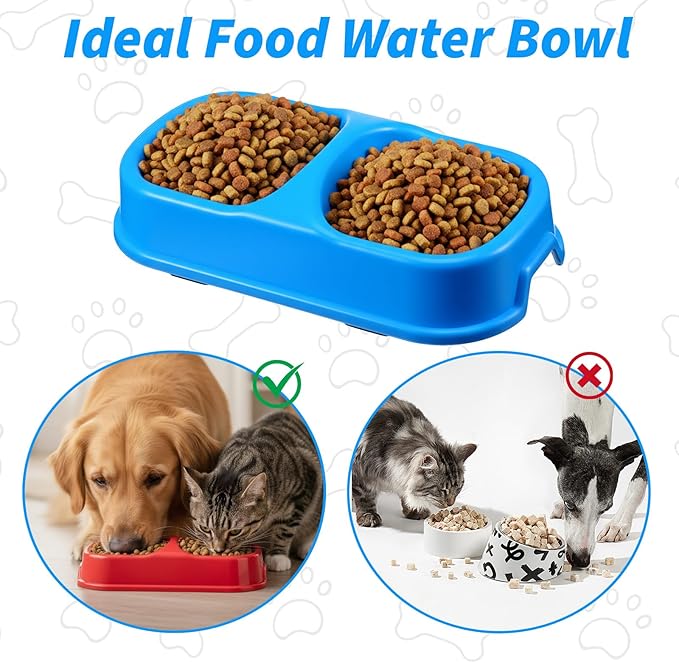 12 Pcs Plastic Double Cat Dog Food and Water Bowl Set Anti-Spill Anti-Skid Pet Feeding Dish for Cats Dogs Puppies Kennel Cattery, 3 Colors