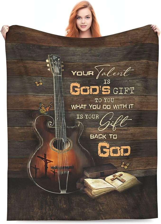 Guitar Gifts Blanket Rock Christian Guitar Decor Throw Blankets Fleece Flannel Plush Lightweight Blanket Music Stuff Gifts for Players Men Women Boys Girls for Couch Sofa Bed 80"X60"