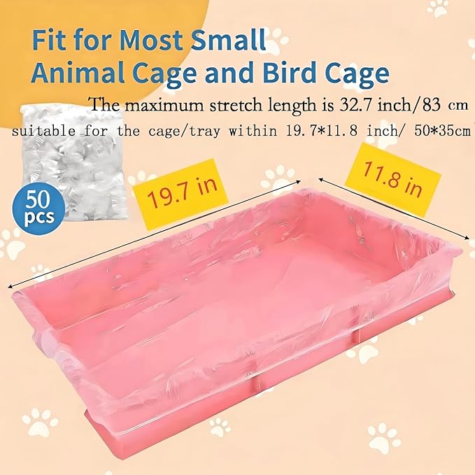 50 Pcs Disposable Cage Liners 19.7'' X 11.8'' - Clear, Plastic Toilet Film for Bunny, Hamster, Totoro, Hedgehog, Guinea Pig & Small Animal Habitats