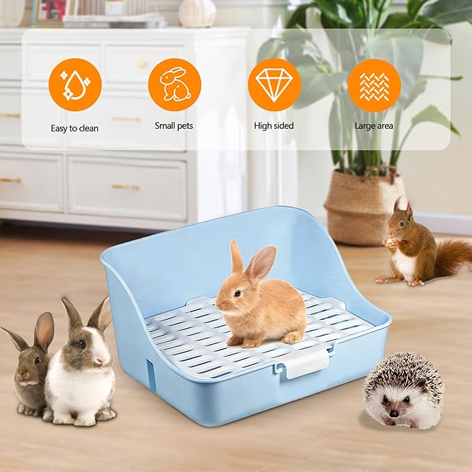 Large Rabbit Litter Box Bunny Potty Plastic Square Training Corner Litter Box, Bedding Toilet for Adult Ferret Hamster Guinea Pig, 11.4" L x 9.4" W x 6.3" H High Sided Pet Litter Tray