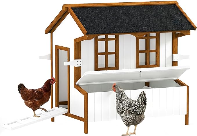 PawHut 47" Chicken Coop, Wooden Chicken House Raised Rabbit Hutch with Waterproof Roof, Nesting Box and Handles for 3-5 Hens, Poultry Cage Portable Hen Pen for Backyard