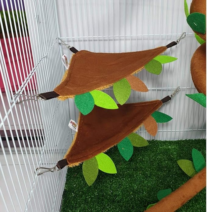 HOT! 5 Pcs Sugar Glider Hamster Squirrel Chinchillas Small Pet Cage Set Hanging Vertical Log Forest Pattern Get Free 1 Small Pet Treats, Polar Bear's Republic (Light Brown Set)