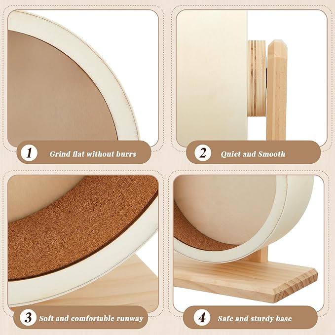 2 Pcs S, 7.9 Inch Wooden Hamster Wheel Silent Exercise Wheel with Water Bottle Stand Stable Running for Dwarf Hamster Gerbil Mouse Small Animal Cage Accessories