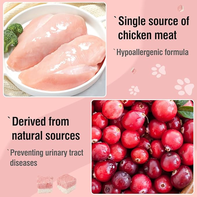 Freeze Dried Chicken Cat & Dog Treats with Cranberry, Natural Ingredient High Protein Training Treats or Food Topper, Rich in Antioxidants for Skin & Coat Health, Grain Free & Natural