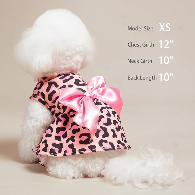PUPTECK Print Dog Dress Pet Apparel with Cute Bowtie Puppy Clothes Outfit, Leopard Print, L